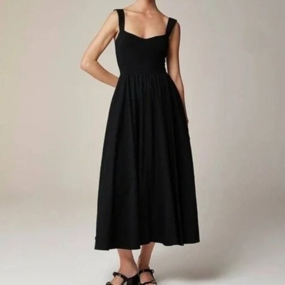 Classic Black Midi Dress with Square Neck